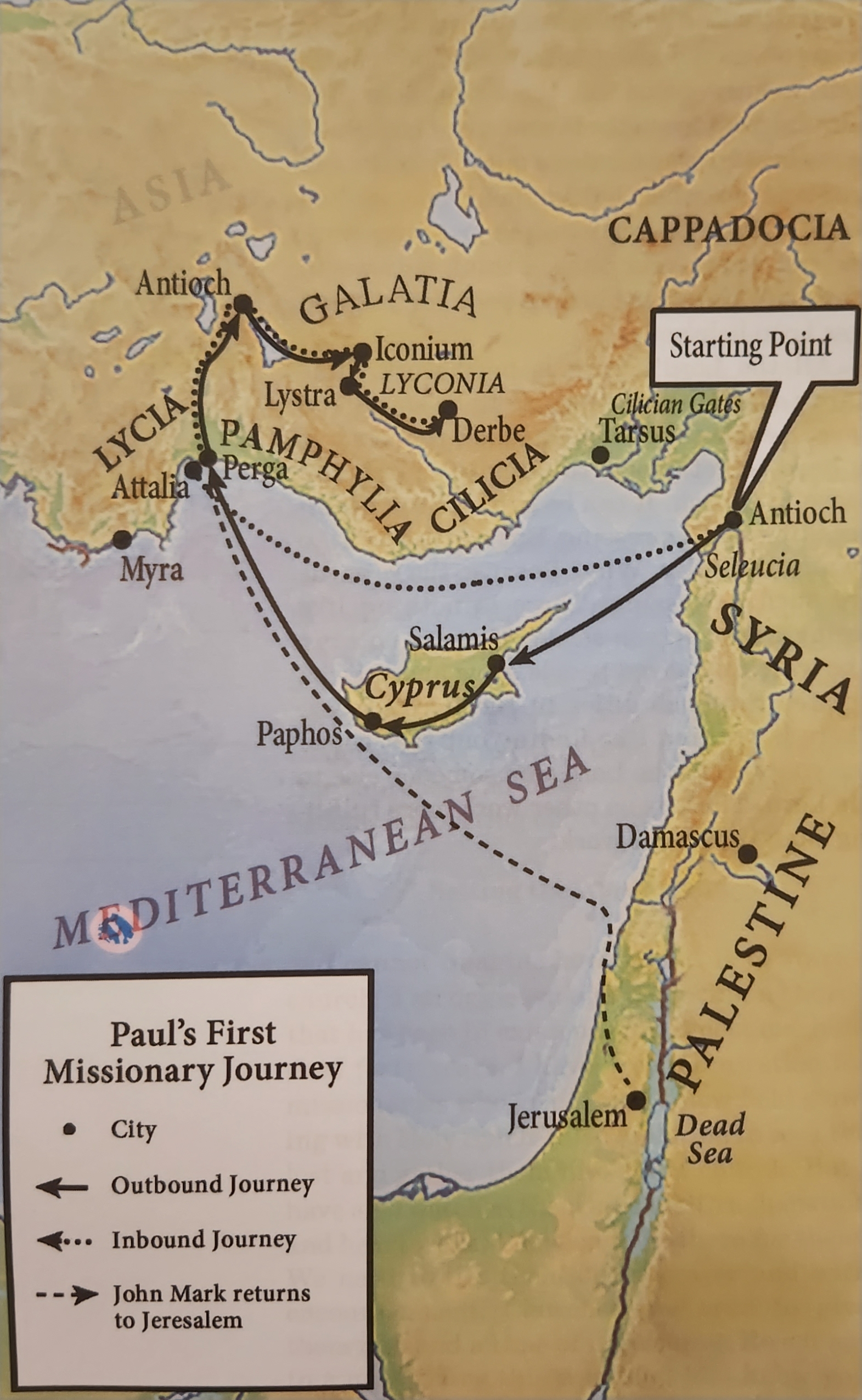 Map from Sunday School - 2-26-2023 (Paul's First Missionary Journey)